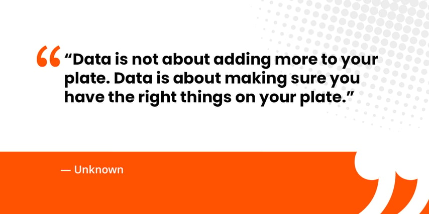 “Data is not about adding more to your plate. Data is about making sure you have the right things on your plate.”   — Unknown 