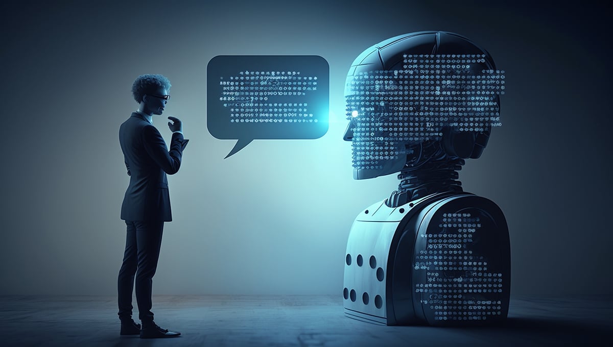 man-suit-talks-robot-with-word-robot-screen 